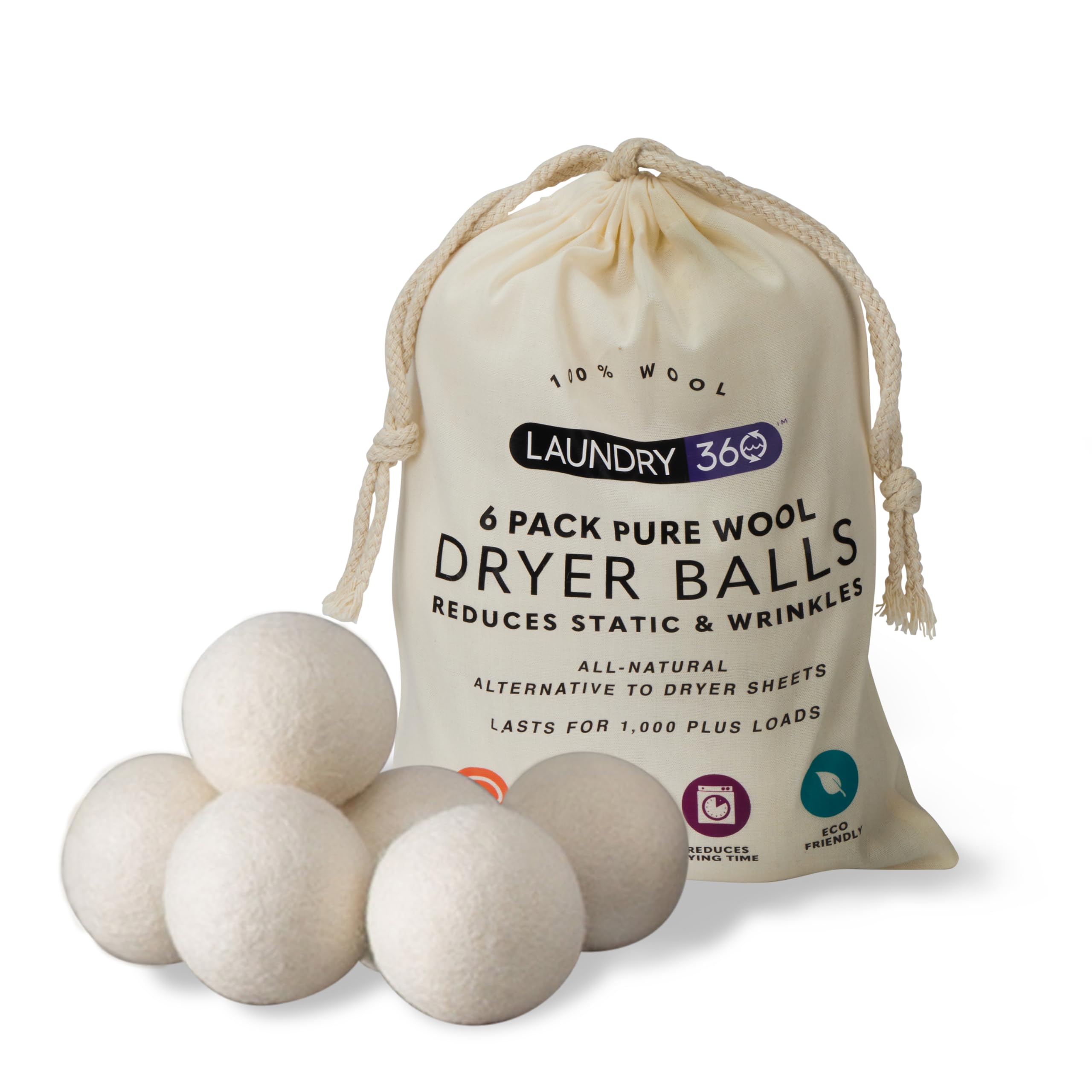 Amazon.com: Laundry 360 6 Pack Wool Dryer Ball Set with Canvas